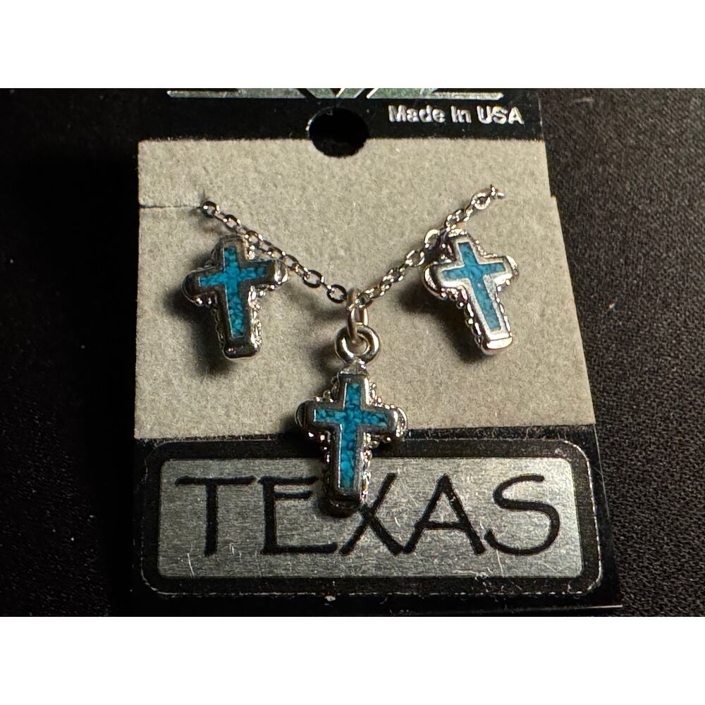 Texas Necklace &‎ Earrings Turquoise Cross Vintage